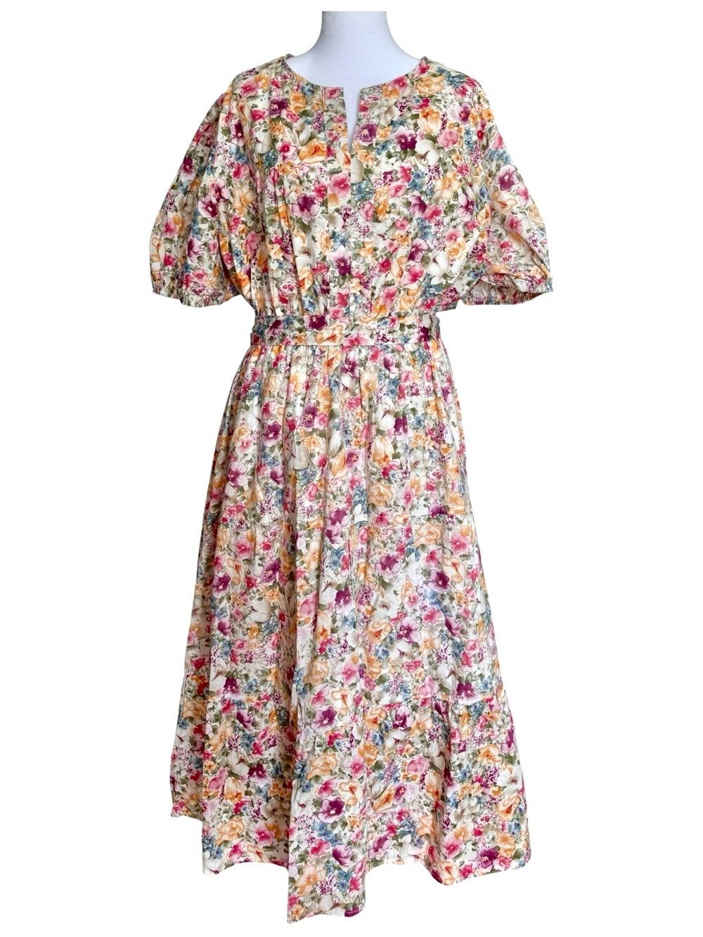 Watercolor Floral Puff Sleeve Maxi Dress by Hayden Los Angeles